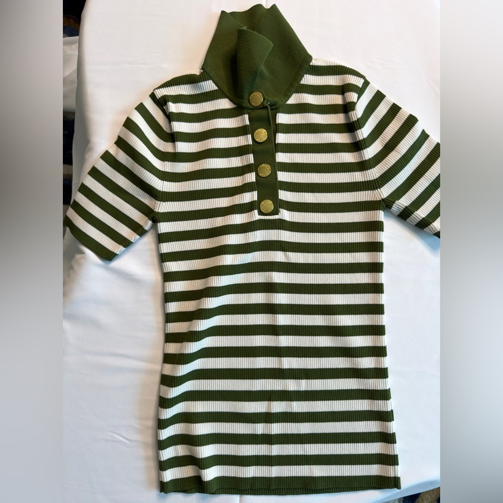 Michael Kors Green and White Striped Tank Top